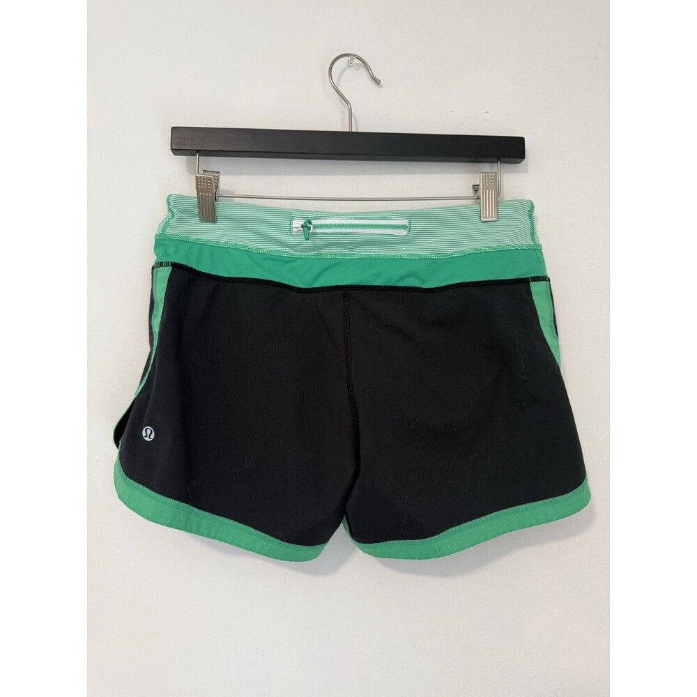✿ Lululemon Run Speed Shorts Black Green Striped Waist Active Women Size 6